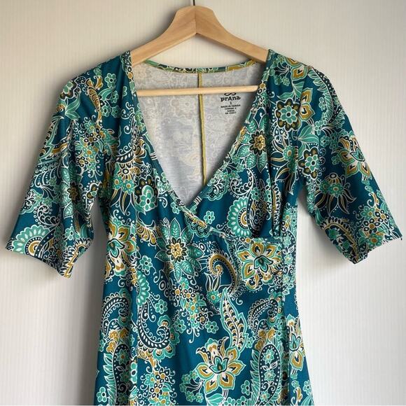 Prana Breath Nadia cafe length sleeve style faux wrap paisley print dress Small - Picture 2 of 10